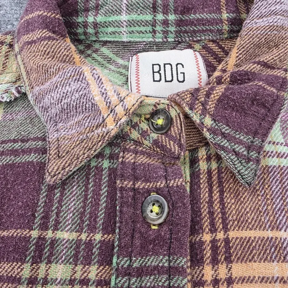 BDG Shirt Womens XS Multicolor Plaid Flannel Raw Hem Button Up Relaxed Fit Boho - Picture 12 of 16